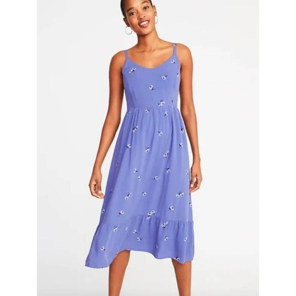 Old Navy Cami Midi Dress Womens XXL Tall Purple Floral Excellent Smocked Back